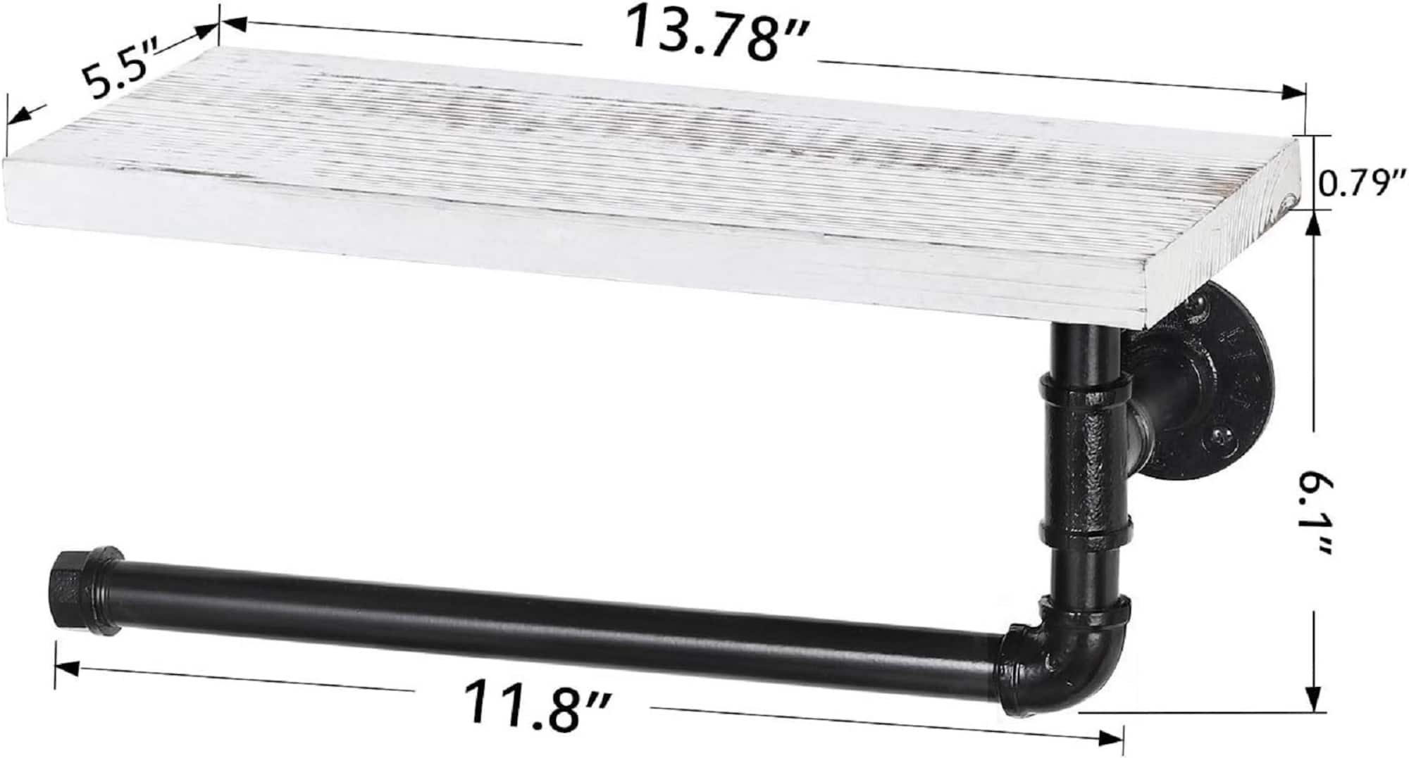 Wall-Mount Whitewashed Wood & Iron Toilet Paper Holder